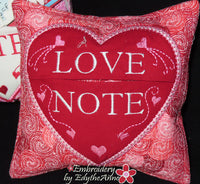 LOVE NOTE VALENTINE PILLOW In The Hoop Machine Embroidery Design