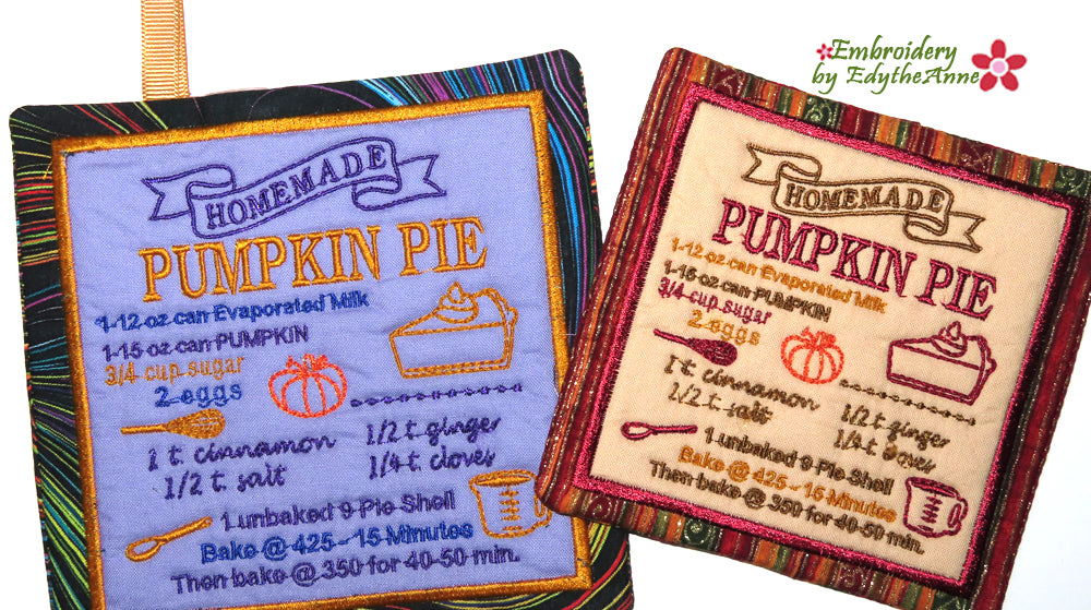 Pumpkin Potholder Covers In The Hoop Machine Embroidery - PicklePie Designs