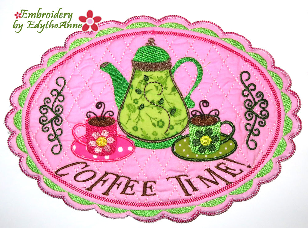 Old Fashioned Coffee Pot Machine Embroidery Design 