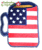 PATRIOTIC STARS & STRIPES MUG SHAPED In The Hoop Embroidered Mug Mat/Mug Rug  - Digital Download