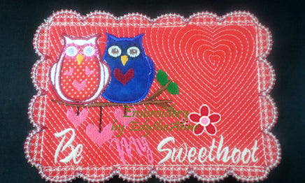 Be My SweetHoot Valentine Mug Mat/Mug Rug 2 Versions. 2 Sizes - INSTANT DOWNOAD - Embroidery by EdytheAnne - 1