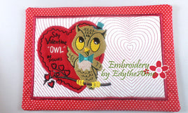 OWL BE YOURS VINTAGE VALENTINE MUG MAT/MUG RUG In The Hoop Embroidery Design - Embroidery by EdytheAnne - 1
