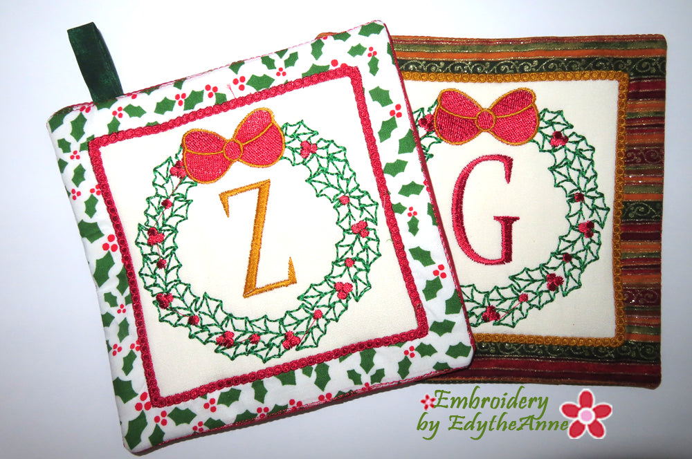 CHRISTMAS MONOGRAM POT HOLDERS SET of 26 In The Hoop Machine Embroider
