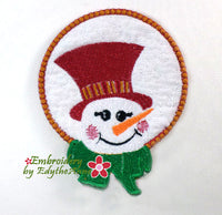 SNOWMAN COASTER - - IN THE HOOP MACHINE EMBROIDERY-DIGITAL DOWNLOAD