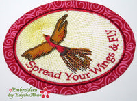 SPREAD YOUR WINGS AND FLY MUG MAT/MUG RUG In The Hoop Embroidery Design