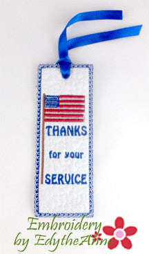 THANKS FOR YOUR SERVICE BOOK MARK In The Hoop Digital File.