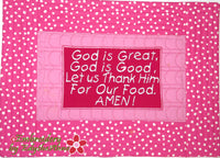 GOD IS GREAT PRAYER - Faith Based Child's Placemat In The Hoop Machine Embroidery  - Digital Download
