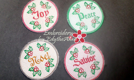 WORDS OF CHRISTMAS COASTERS -  INSTANT DOWNLOAD - Embroidery by EdytheAnne - 2