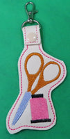 SCISSORS & THREAD KEY FOB Easy to stitch.  - In The Hoop Machine Embroidery
