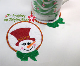 SNOWMAN COASTER - - IN THE HOOP MACHINE EMBROIDERY-DIGITAL DOWNLOAD