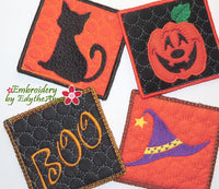 SPOOKY CHIC HALLOWEEN CANDLE RING/TABLE TOPPER & MATCHING COASTER SET In The Hoop Machine Embroidery