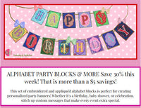 ALPHABET PARTY BANNER BLOCKS In The Hoop Machine Embroidery Designs