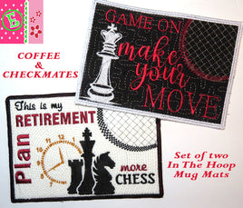 COFFEE & CHECKMATES MUG MATS - In The Hoop Embroidered Mug Mat Design - DIGITAL DOWNLOAD
