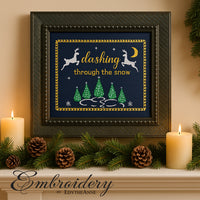 DASHING THROUGH THE SNOW CANVAS KEEPSAKE Frameable Canvas-  In The Hoop Machine Embroidery