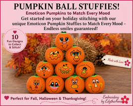 Pumpkin Ball Stuffies | ITH Embroidery Design Set | 10 Emoticon Pumpkin Plush Faces