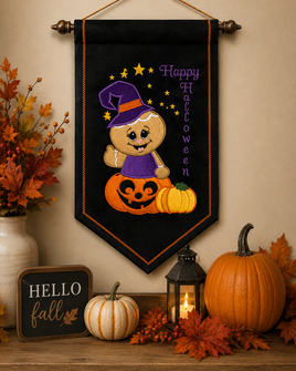 Gingerbread Pumpkin Halloween Wall & Door Hanger ITH Embroidery