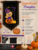 Gingerbread Pumpkin Halloween Wall & Door Hanger ITH Embroidery