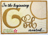 IN THE BEGINNING GOD.. In The Hoop Embroidered Mug Mat Design - DIGITAL DOWNLOAD