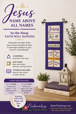 Jesus Name Above All Names – In-the-Hoop Christian Wall Hanging Embroidery Design