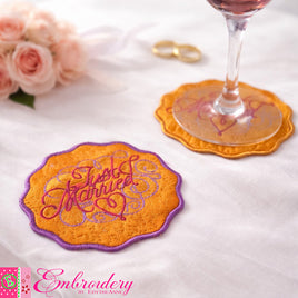 JUST MARRIED COASTER In The Hoop Machine Embroidery -  DIGITAL DOWNLOAD