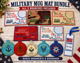 MILITARY  In The Hoop Embroidered Mug Mats  Army, Navy, Marines, Air Force, Coast Guard