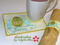 VINTAGE EASTER In The Hoop Embroidered Mug Mat & Matching Napkin Ring. Digital Download