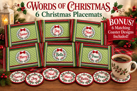Words of Christmas Placemats & Coasters | In the Hoop Embroidery Designs
