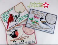 Set 2 - LOOK AT THE BIRDS In The Hoop Faith Based Embroidered Mug Mats/Mug Rugs-Digital Download