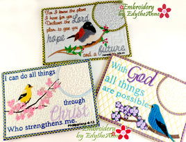 LOOK AT THE BIRDS - Set of 3 In The Hoop Faith Based Embroidered Mug Mats/Mug Rugs-Digital Download