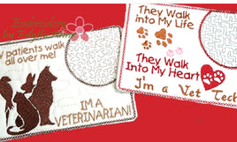 Vet Tech and Veterinarian CAREER In The Hoop Embroidered Mug Mat/Mug Rug.  Easy and quick to stitch.  - Digital File