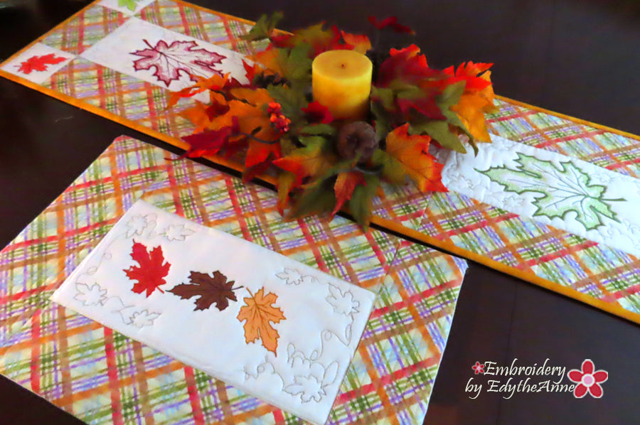 FALL FOLIAGE TABLE RUNNER & PLACEMAT SET In The Hoop Digital Downloa