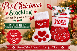 Pet Christmas Stocking for Dogs & Cats |  In-the-Hoop Machine Embroidery Design