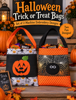 Halloween Trick or Treat Bags – Set of 2 Machine Embroidery Designs