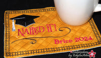 GRADUATION SET OF TWO  In The Hoop Machine Embroidered Mug Mat Digital Download