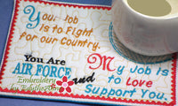 MILITARY  In The Hoop Embroidered Mug Mats/Mug Rugs Army, Navy, Marines, Air Force, Coast Guard
