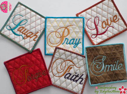WORDS TO LIVE BY In The Hoop Machine Embroidery Coasters