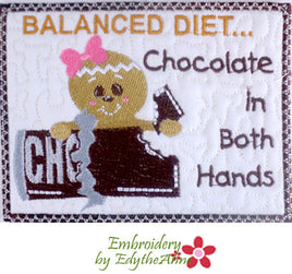 BALANCED DIET...CHOCOLATE IN BOTH HANDS In The Hoop Whimsical Embroidered Mug Mats/Mug Rugs-Digital Download