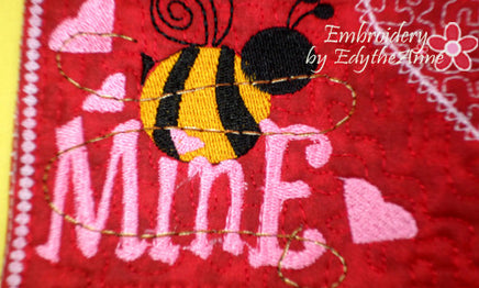 BEE MINE Valentine Mug Mat/Mug Rug - INSTANT DOWNOAD - Embroidery by EdytheAnne - 2