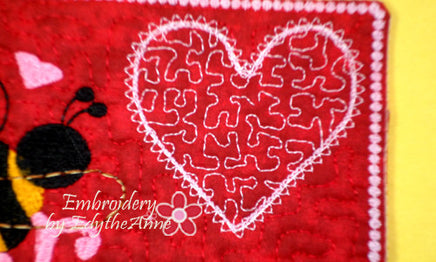BEE MINE Valentine Mug Mat/Mug Rug - INSTANT DOWNOAD - Embroidery by EdytheAnne - 2