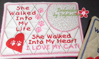 I LOVE MY CAT In The Hoop Embroidered Mug Mat/Mug Rug.  Easy and quick to stitch.  - Digital File - Instant Download - Embroidery by EdytheAnne - 2