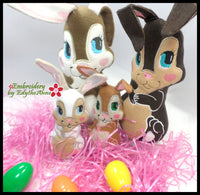 CHOCOLATE BUNNY STUFFIES with CHOCOLATE BUNNIES MUG MAT- Completely done In The Hoop Machine Embroidery Designs