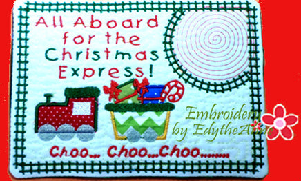 CHRISTMAS EXPRESS In The Hoop Embroidered Mug Mat Designs.   - Digital File - Instant Download - Embroidery by EdytheAnne - 1