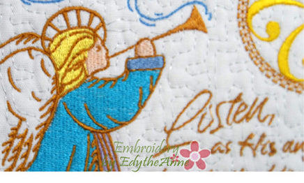 LISTEN AS HIS ANGELS SING Christmas Mug Mat/Mug Rug.  - INSTANT DOWNLOAD - Embroidery by EdytheAnne - 4