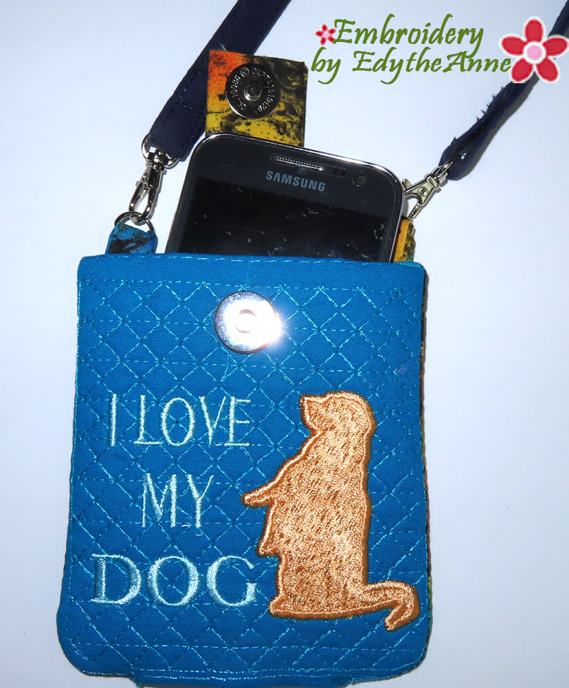 I LOVE MY DOG CROSS BODY CELL PHONE CARRIER IN THE HOOP Instant Download