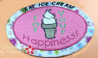 EAT ICE CREAM Mug Mat/Mug Rug In The Hoop design.  Instant Download - Embroidery by EdytheAnne - 2