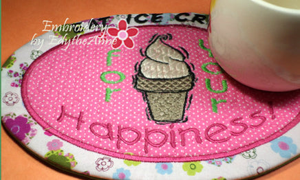 EAT ICE CREAM Mug Mat/Mug Rug In The Hoop design.  Instant Download - Embroidery by EdytheAnne - 3