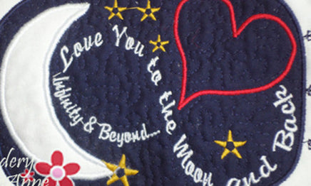 LOVE YOU TO THE MOON... In The Hoop Embroidered Mug Mats/Mug Rugs.  Digital File.Available immediately. - Embroidery by EdytheAnne - 2