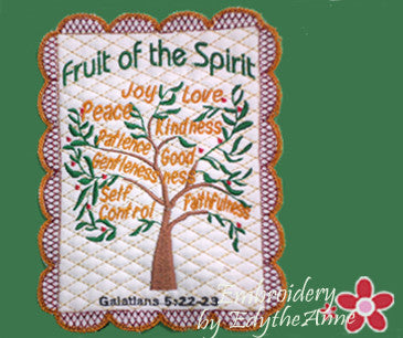 FRUIT OF THE SPIRIT FAITH BASED IN THE HOOP MACHINE EMBROIDERY MUG MAT/MUG RUG - Embroidery by EdytheAnne