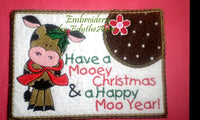 HAVE A MOOEY CHRISTMAS In The Hoop Embroidered Mug Mat Design - Instant Download