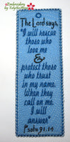 THE LORD SAYS - Psalm 91 Bookmark In The Hoop  Machine Embroidery